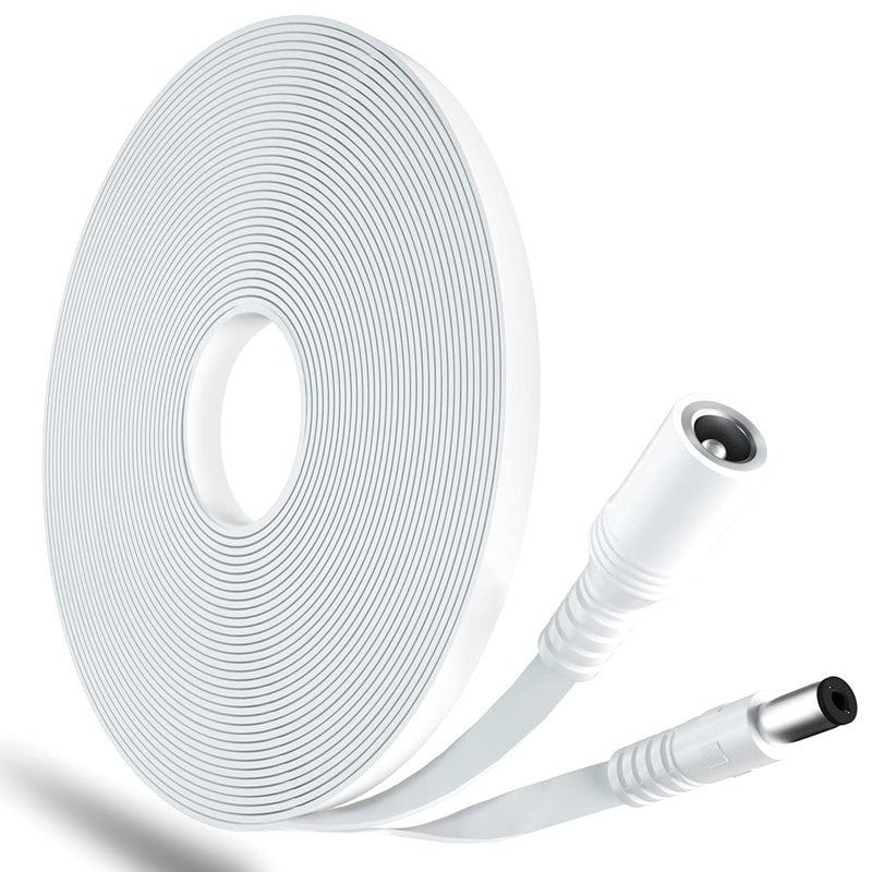 SIOCEN 10FT DC Power Extension Cable,5.5mm x 2.1mm Extension Cord,12v Extension Cord for Security Camera CCTV IP,Router,LED Strip,5V 9V 24V 12 Volt, Flat Male to Female DC Plug Power Cord (White) - Image 1